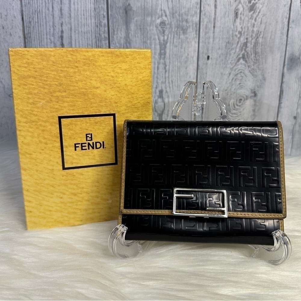 FENDI trifold embossed wallet in black